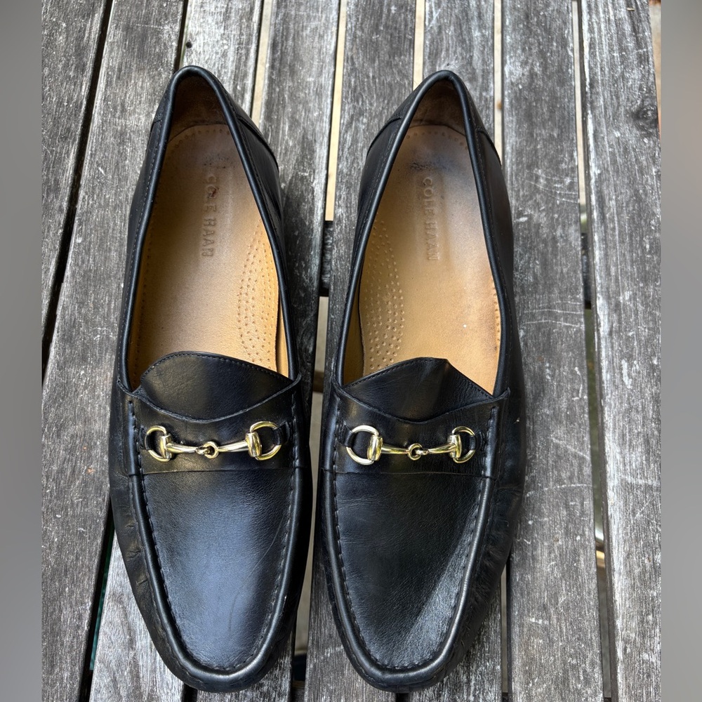 Cole Haan Black Leather Slip-On Loafers with Gold Accent size 13